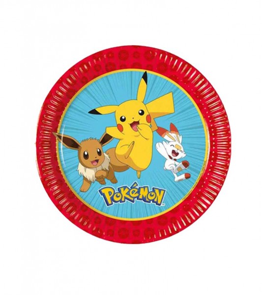 Kleine Pappteller "Pokémon" mit rotem Rand - 8 Stück