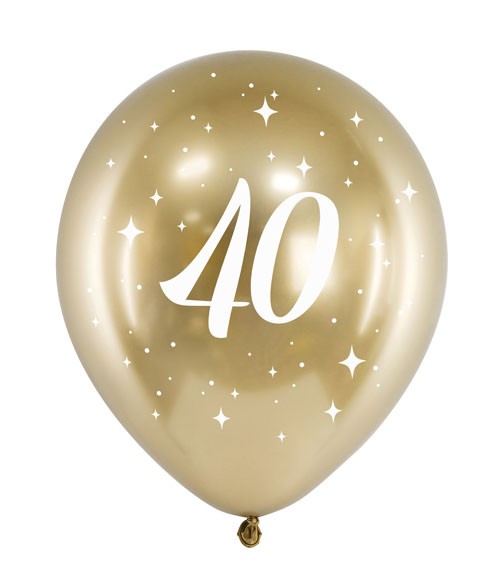 Luftballons "40" - Glossy Gold - 30 cm - 6 Stück