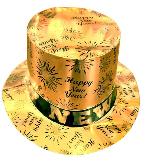 Zylinder aus Pappe "Happy New Year" - gold