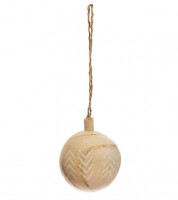 Baumschmuck-Holzkugel - natur, weiß - Zickzack - 6 cm