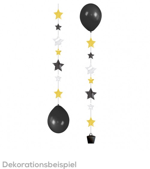 Hängegirlande für Ballons "Sterne" - schwarz,gold, silber - 3 Stück