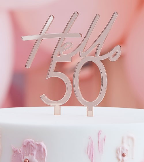 Cake Topper aus Acryl "Hello 50" - rosegold