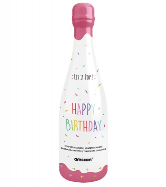 Konfetti-Kanone "Sektflasche" - pink - 32 cm