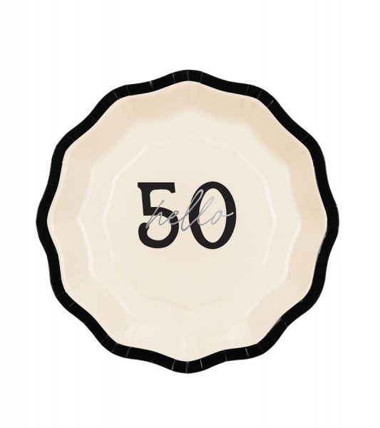 Kleine Pappteller "Hello 50" - creme & schwarz - 6 Stück