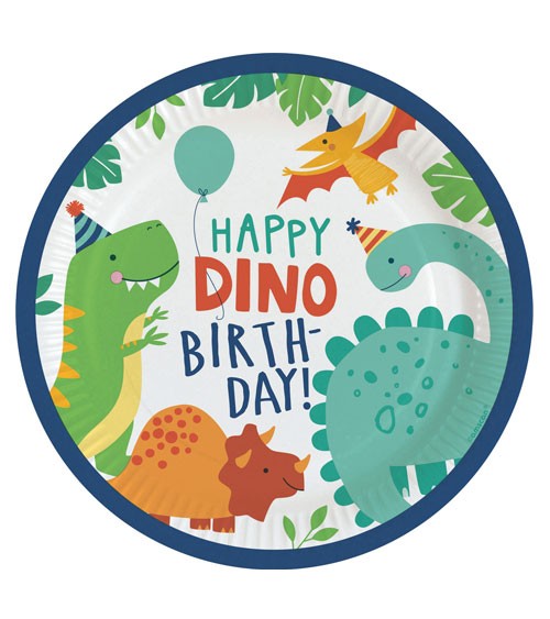 Pappteller "Happy Dino Birthday" - 8 Stück