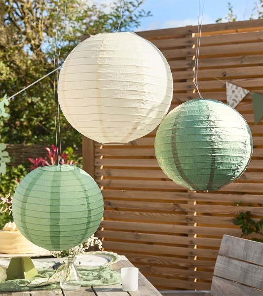 Lampion-Set - salbeigrün, creme - 3-teilig