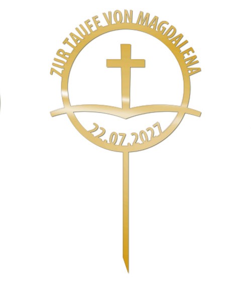 Dein Cake-Topper aus Acrylspiegel "Kreuz" - Wunschtext