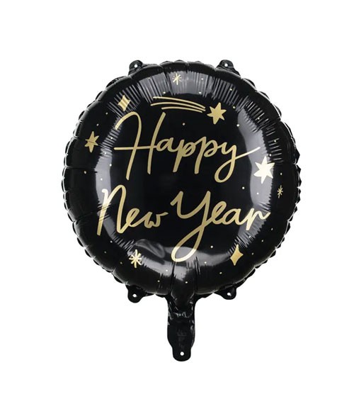 Runder Folienballon "Happy New Year" - schwarz - 45 cm