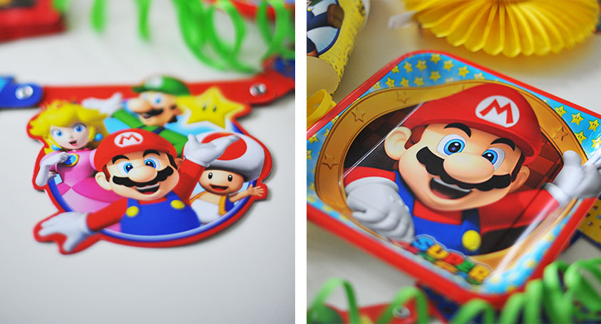 Die Super-Mario-Deko strahlt in kräftigen Farben
