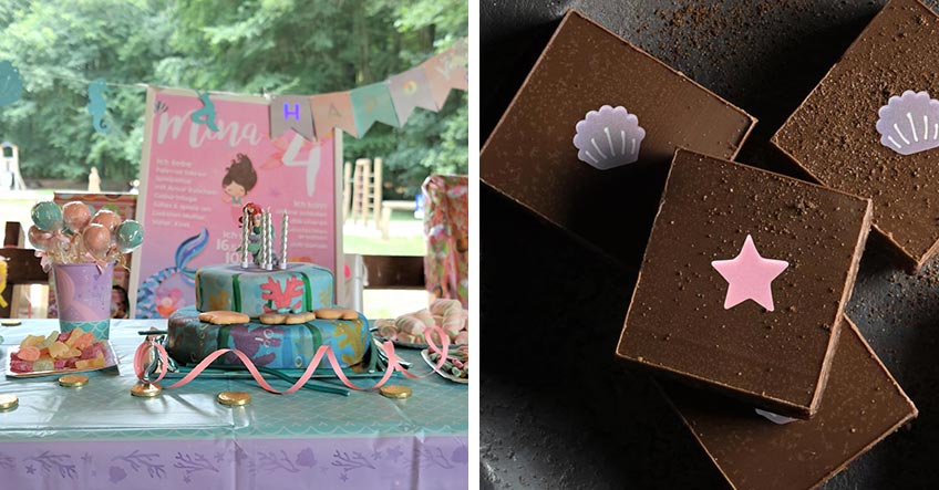 Meerjungfrauen-Torte und maritime Schokolade für die Mermaid-Party (c) links: lamiaswelt