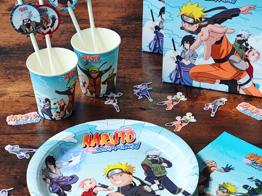 Naruto Party-Ausstattung - Pappteller, Becher, Strohhalme, Streuteile, Mitgebseltüten und mehr