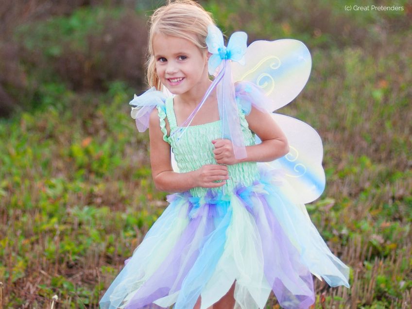 Schmetterlings-Kleid mit Flügeln & Stab als Verkleidung für kleine Feen im Alter von 5-6 Jahren (c) Great Pretenders Schmetterlings-Kleid mit Flügeln & Stab als Verkleidung für kleine Feen im Alter von 5-6 Jahren (c) Great Pretenders