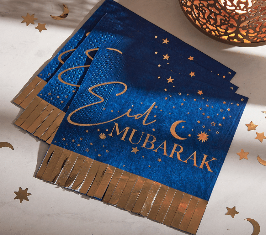 “Eid Mubarak” Schriftzüge verbreiten ein feierliches Gefühl passend zum Anlass, z.B. auf Servietten “Eid Mubarak” Schriftzüge verbreiten ein feierliches Gefühl passend zum Anlass, z.B. auf Servietten