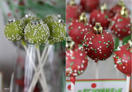 Die Cake Pops sind raffiniert im Weihnachtskugel-Look angerichtet