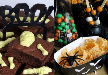 Schaurige Halloween-Brownies und coole Snackschalen für Halloween-Chips